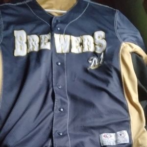 MILWAUKEE BREWERS navy blue and gold team jersey
